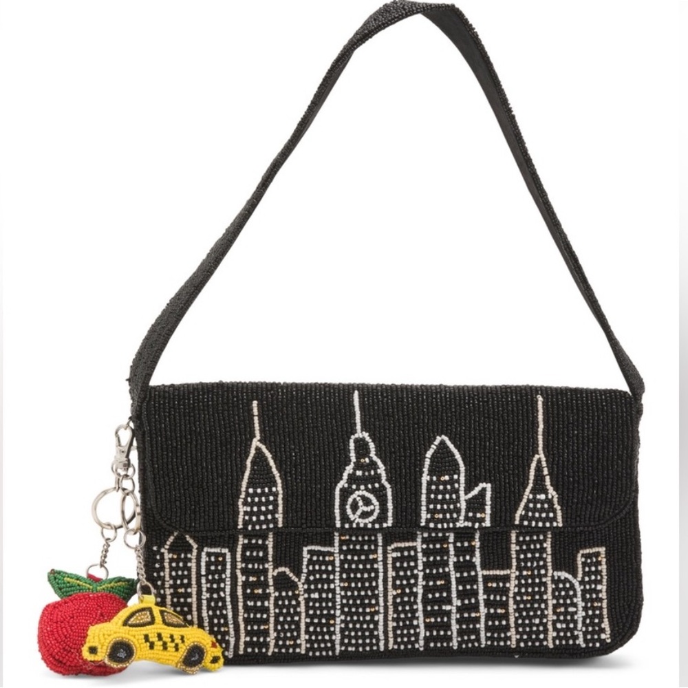 TikTok viral NYC Black Beaded Skyline Handbag